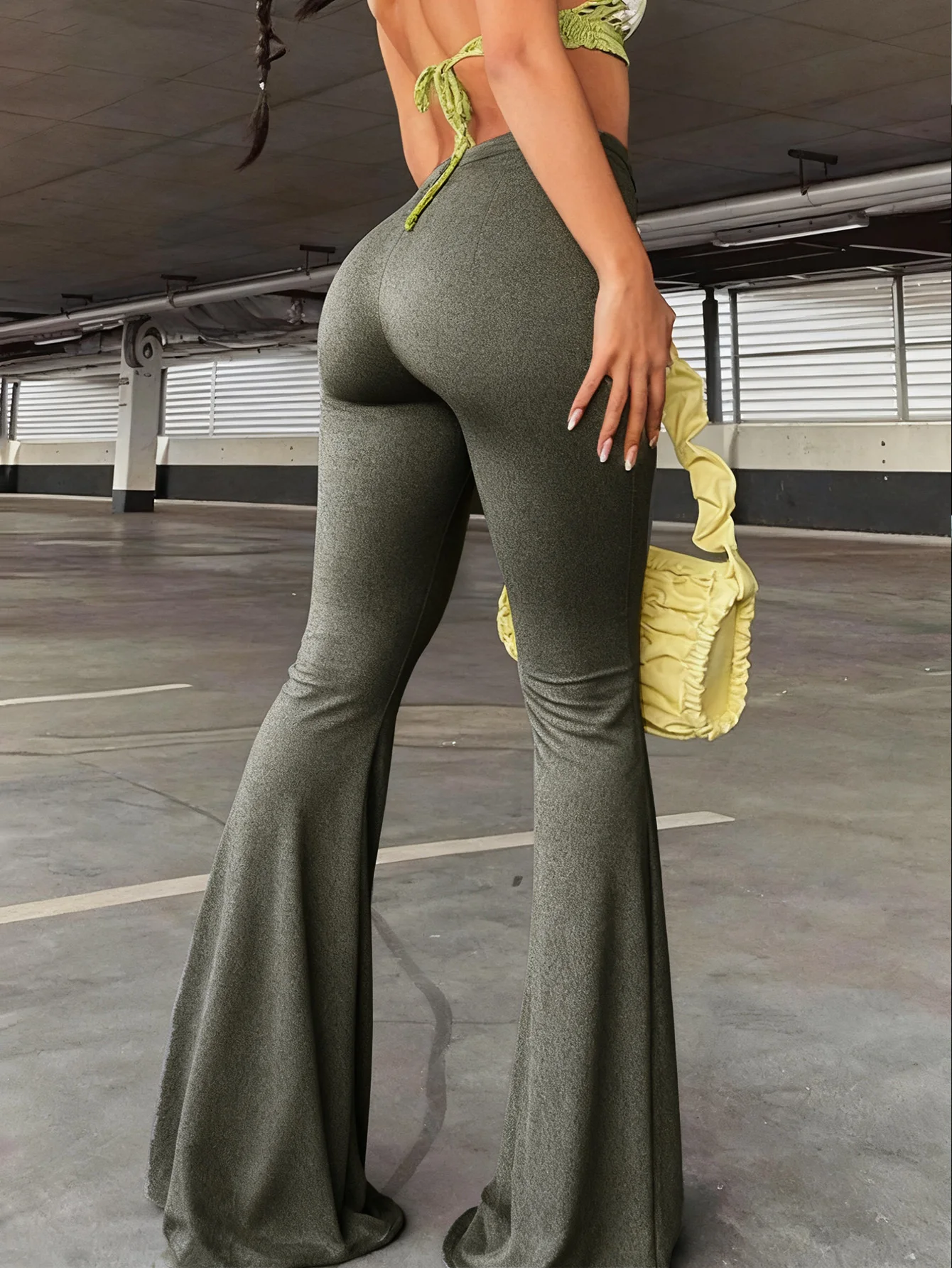 

Однотонные ребристые брюки с перекрестными узлами и вырезами, повседневные, облегающие, однотонные, для ежедневной носки, женская модная одежда