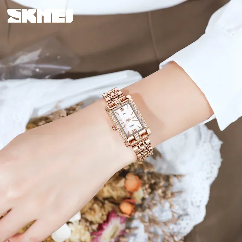 SKMEI Women's Quartz Watches Fashion Luxury Diamond Lady Hand Clock Wristwatch Elegant Vintage Woman Dress Watch Montre Femme