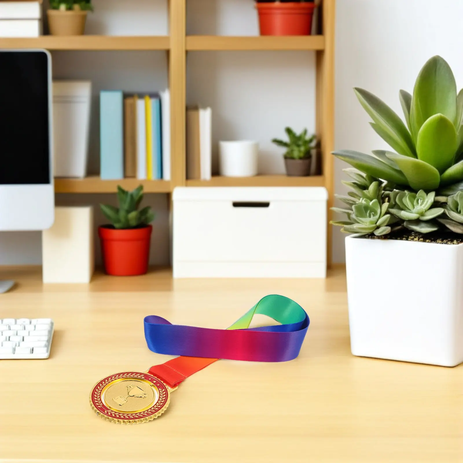 

Rotatable Gold Sports Medal Winner Award Multi-Sport Team Trophy Ribbon Soccer Basketball Baseball Cycling School Competition