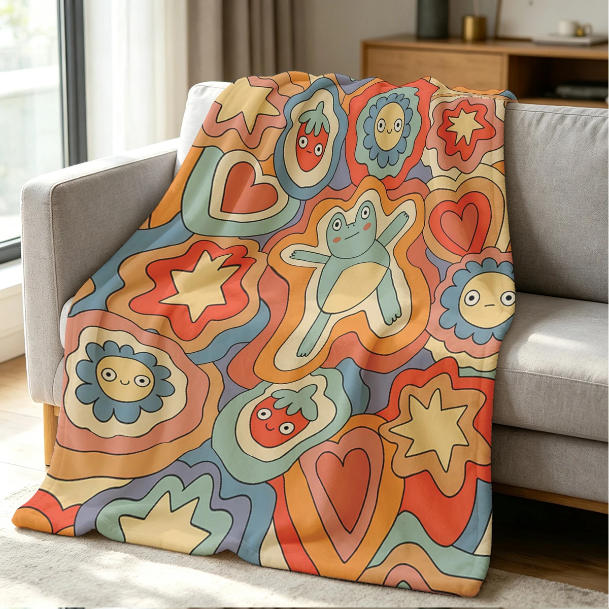 Retro Joy Blanket Soft Cozy Throw for Sofa Bed Festive Holiday Decor Gift for Kids and Adults,Lightweight and Warm