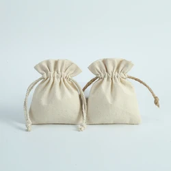 10 pezzi sacchetti regalo in tela di iuta di tela di cotone naturale per gioielli collana orecchino anello sapone Organizer Pouch natale bomboniera