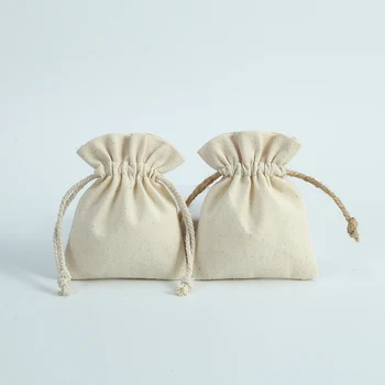 Sacs cadeaux en toile de Jute et coton naturel, 10 pièces, p...