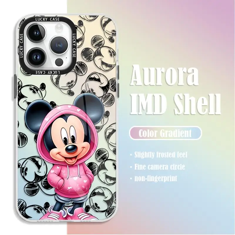 Gradient Matte Case for iPhone 15 14 13 12 11 pro Max XS XR X 7 8 Disney Fashion Mickey Minnie Iridescent Laser Clear Cover