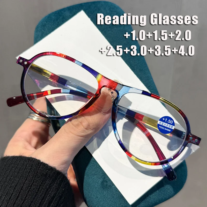 

Women's INS Style Toad-Shaped Presbyopia Glasses Colorful Printed Spring-Arm Anti-blue Light Reading Glasses Diopter To +4.0