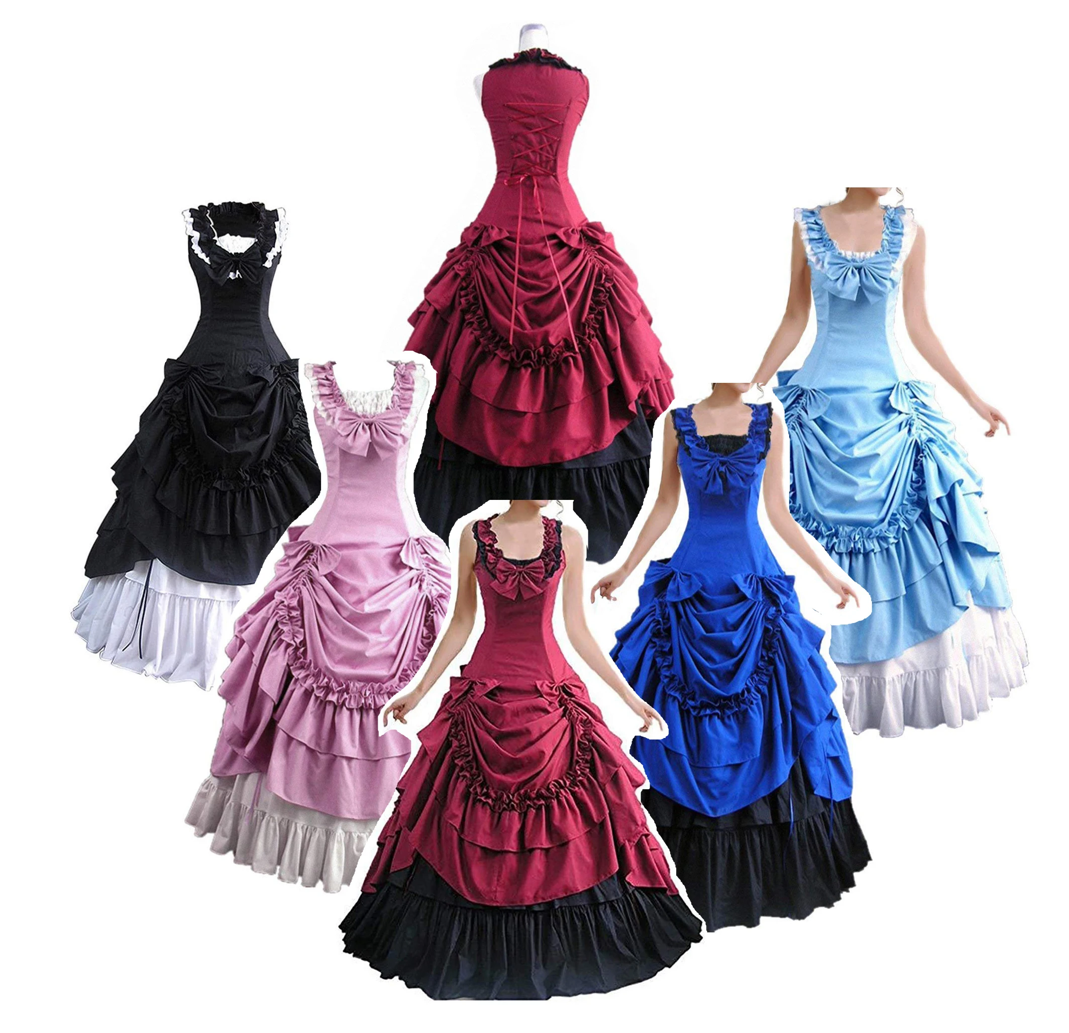 Georgian Satin Civil War Formal Ball Gown Adult Victorian Party Dress for women