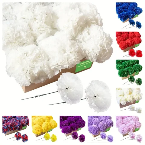 "100PCS 3.5" Artificial Carnations - Lifelike Faux Flowers for Funeral/Wedding Arrangements & DIY Crafts"