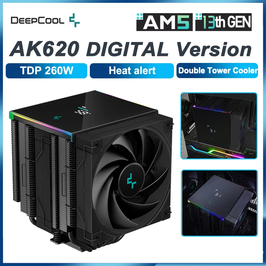 

Цифровой кулер DeepCool AK620 для ЦП с 6 тепловыми трубками, интеллектуальный цифровой дисплей, радиатор с воздушным охлаждением для LGA1700 2011 115X 1200 AM5 AM4