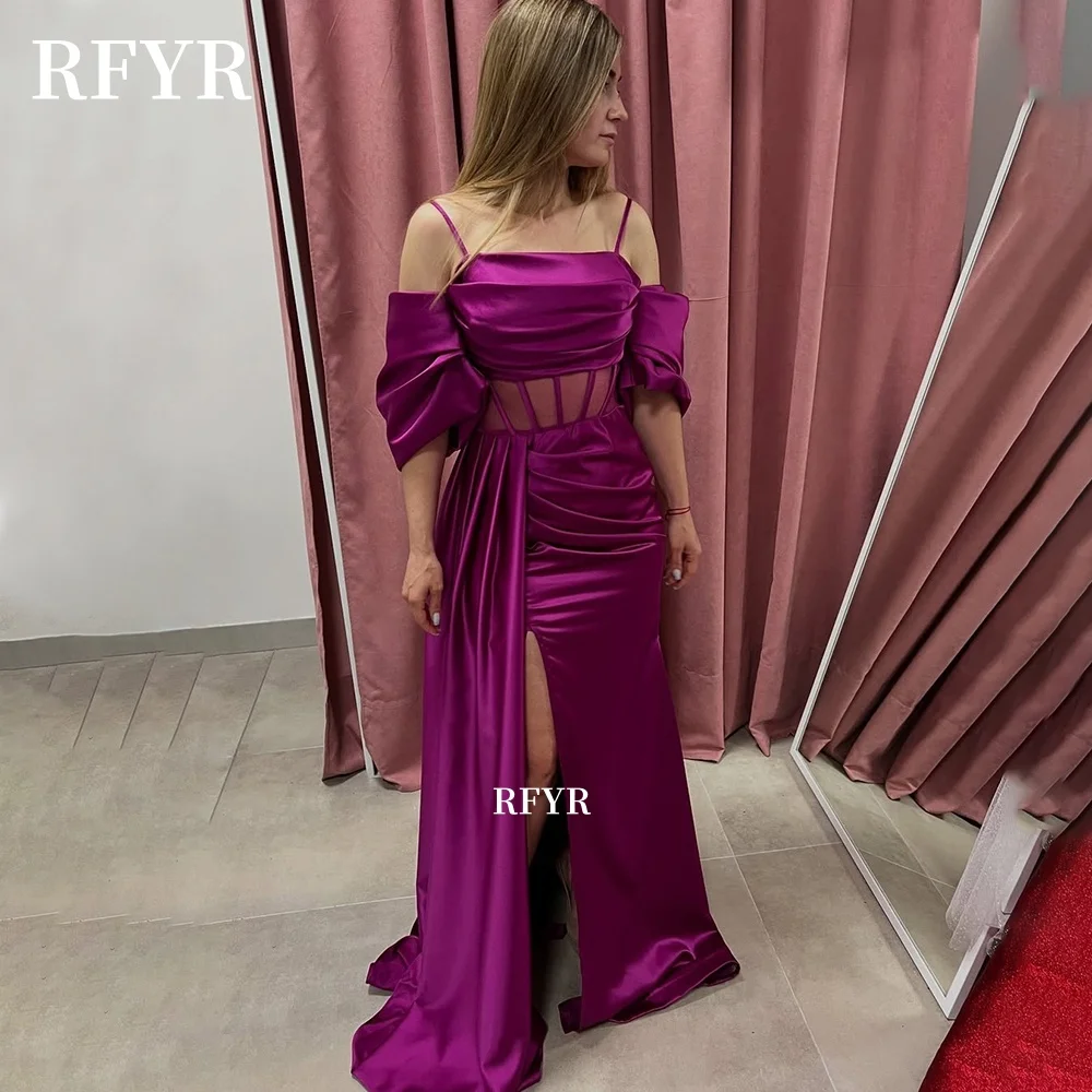 

RFYR A Line Prom Dress Off Shoulder Party Dress Illusion Waist Evening Dress Formal Occasion Dress for Arabic Women Customized