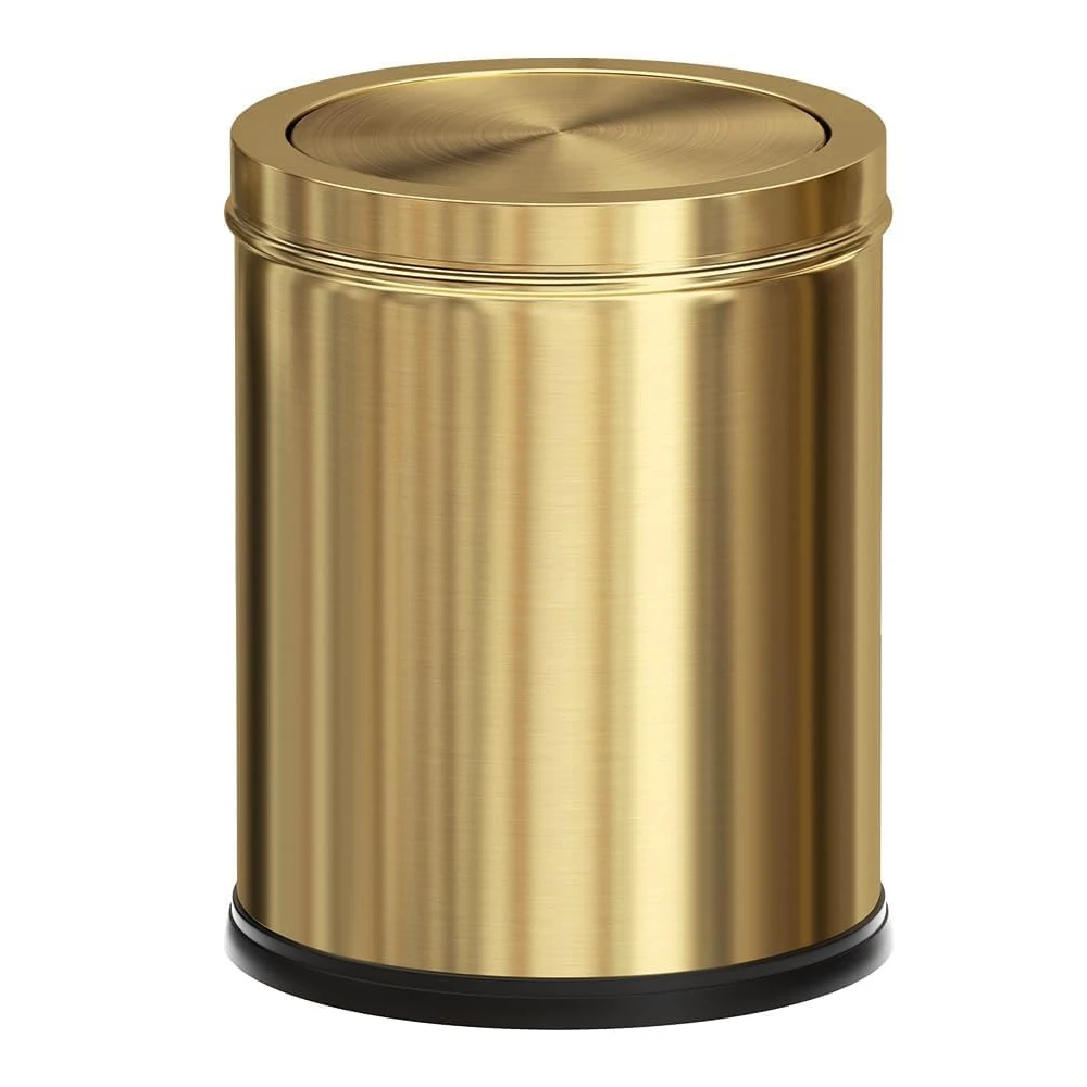 Leasylife-Trash Can with Lid,Gold Bathroom Garbage Can, Living Room,Office, Kitchen, 15L, 4Gal