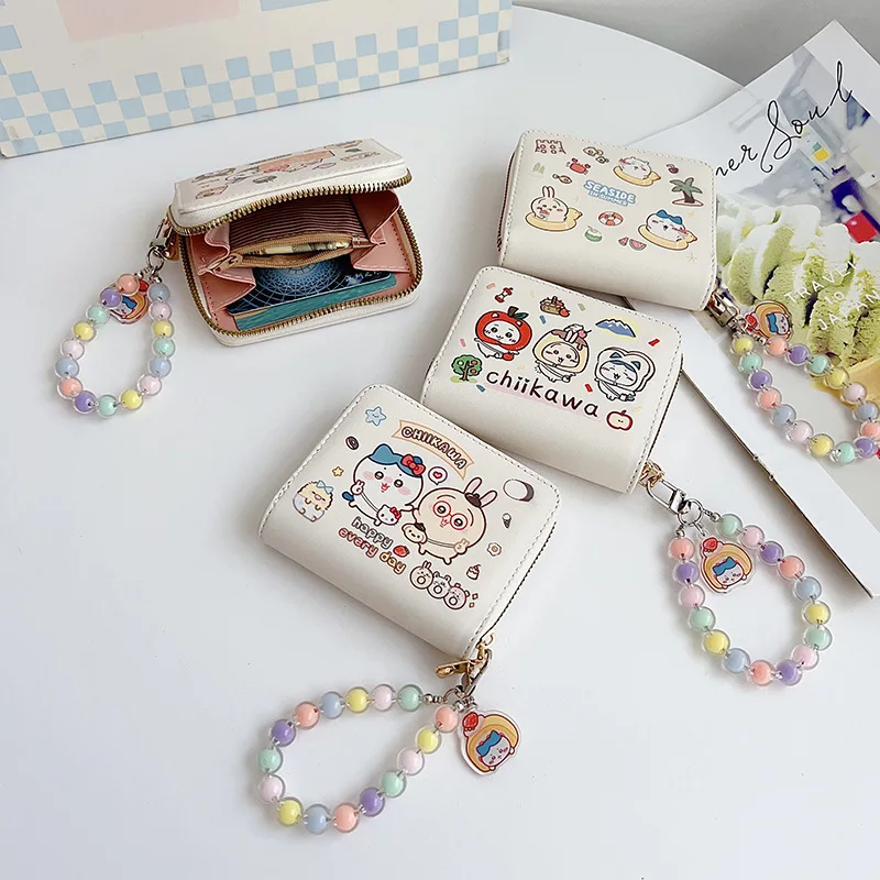 Chiikawa Cute Cartoon Womens Wallet Card Holder 2 in 1 Organizer Pouch Keychain Pendant Aesthetic High Quality Portable Gift