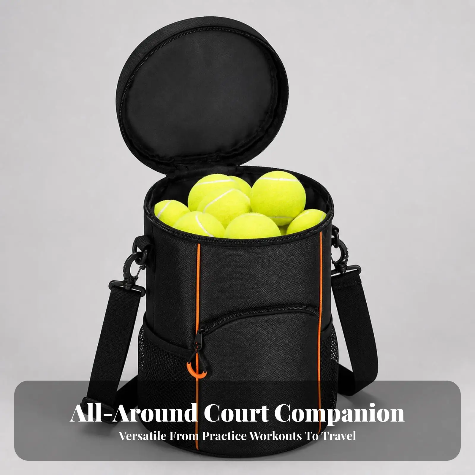 Nylon Ball Bag with Front Pocket and Mesh Sides for Baseball Softball Golf Accessories