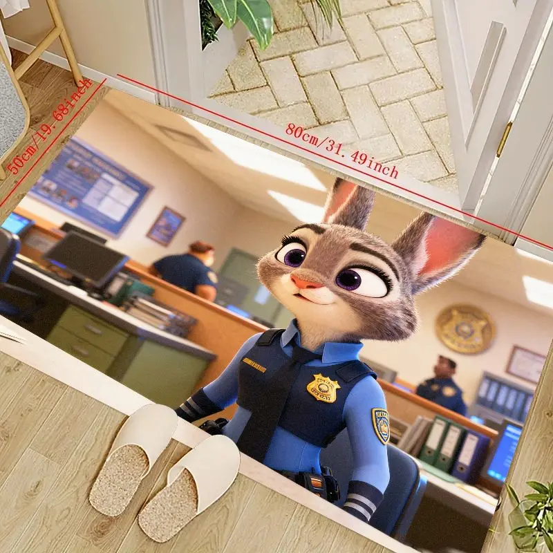 

1 шт. Зоотопия Джуди Хопс мультфильм напольный коврик, милый аниме кролик полицейский тема нескользящий мягкий впитывающий коврик (50x80 см/19,6