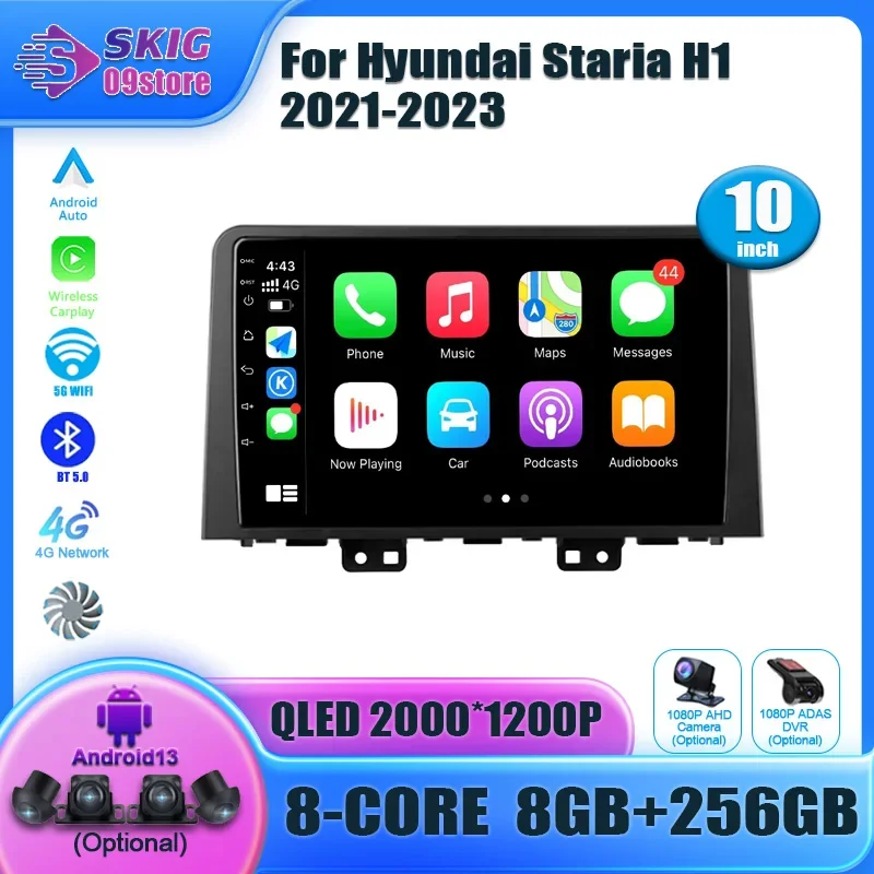 

Android 13 For Hyundai Staria H1 2021 - 2023 Car Player Radio Multimedia Video GPS Navigation Carplay Auto 5G Rear camera Cam BT