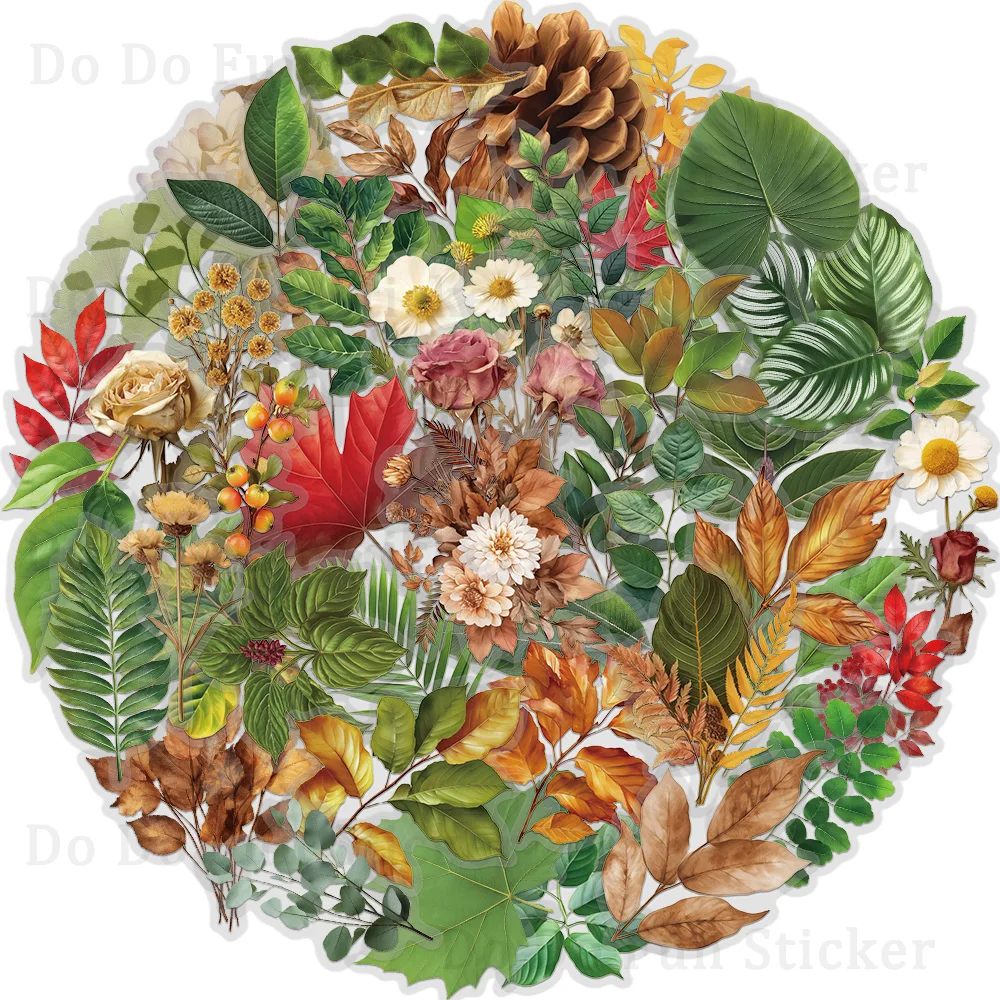 50PCS Artistic Style Forest Plant Leaf Bouquet PET Sticker Collection Gifts Decoration Scrapbook Hand Account Book Phone Case