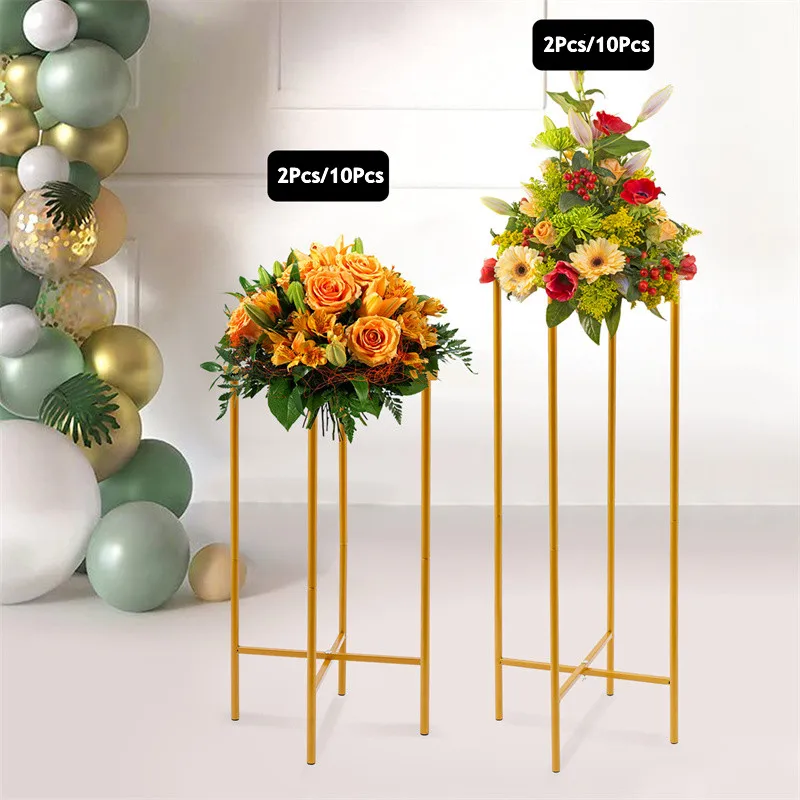 2Pcs/10Pcs Wedding Flower Stand - 57cm/76cm Gold Metal Wedding Centerpieces Flower Column Stand for Wedding Party Road Leads