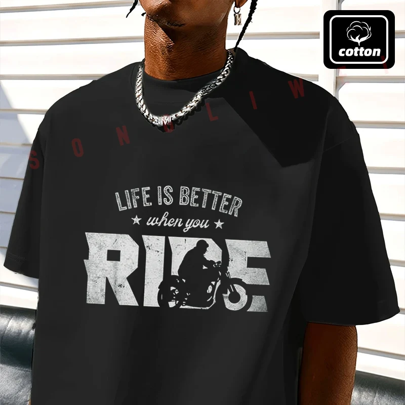 

Life Is Better When You Ride Vintage Motorcycle Men's T Shirt Casual Mens Cotton Round Neck Short Sleeved T-shirt