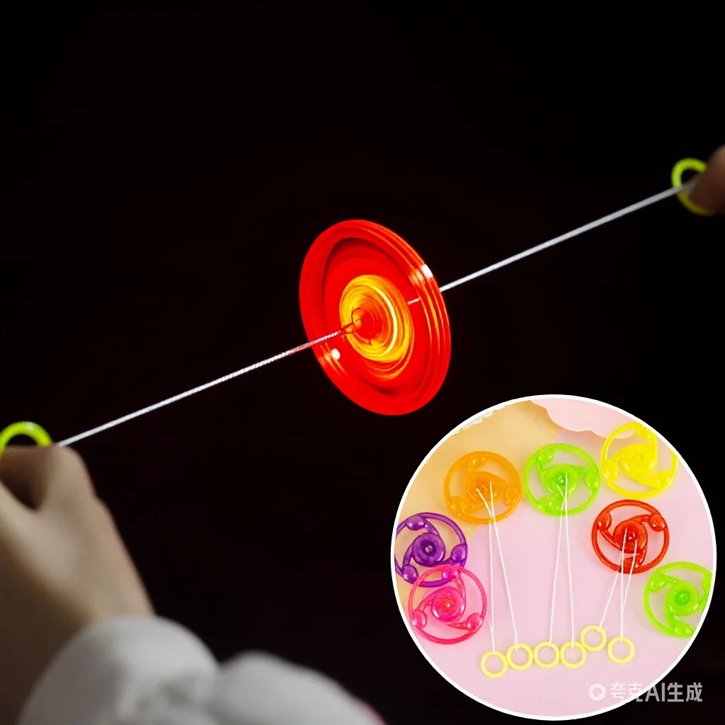 Red Led Light Up Pull String Spinning Gyro Classic Luminous Flash Fidget Wheel Nostalgic Kids Outdoor Party Favor Carnival Toy