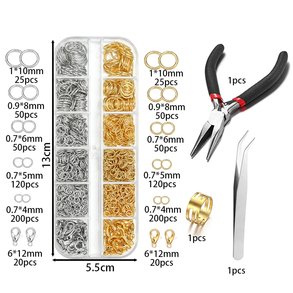 1Box Jewelry Findings Kits Open Jump Rings Lobster Clasps Hooks Pliers Tweezers For DIY Bracelet Necklace Jewelry Making Kits