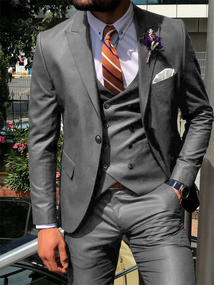 Ternos masculinos slim fit, moda para noivo italiano, smoking de casamento para baile de formatura, 3 peças, roupas masculinas personalizadas (jaqueta + colete + calça)