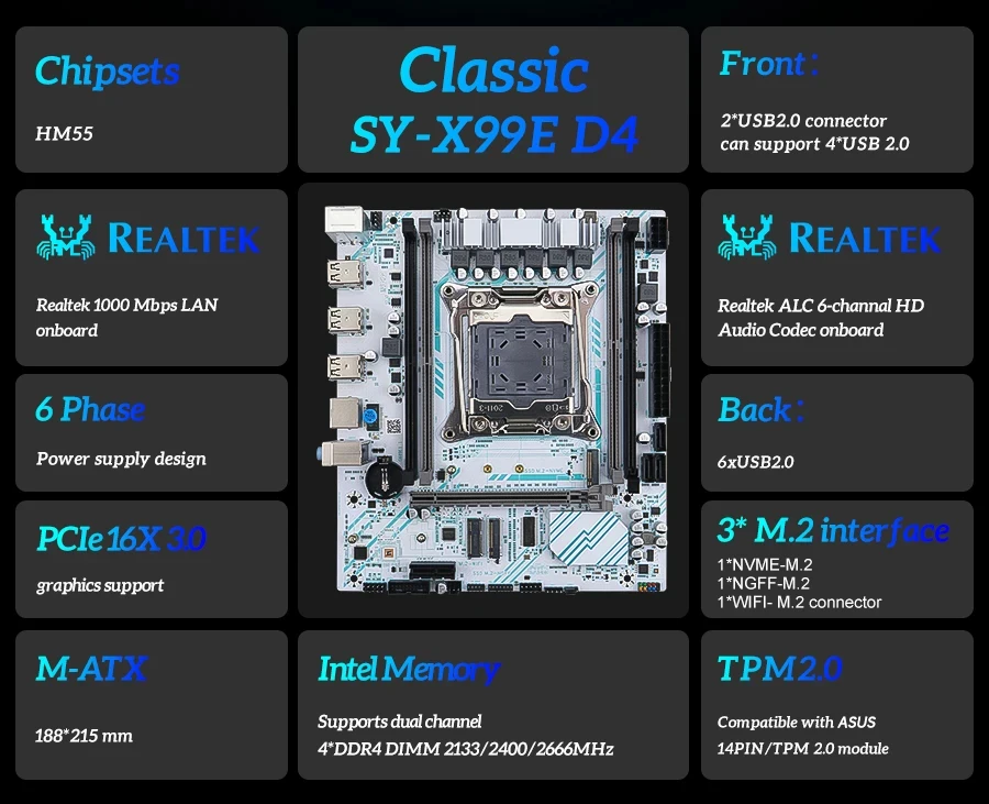 SOYO X99 Gaming Motherboard Set with Intel Xeon E5 2680 V4 CPU& DDR4 8G*1 2133MHz Dual Channel ECC RAM M.2 NVME for Desktop PC view 5