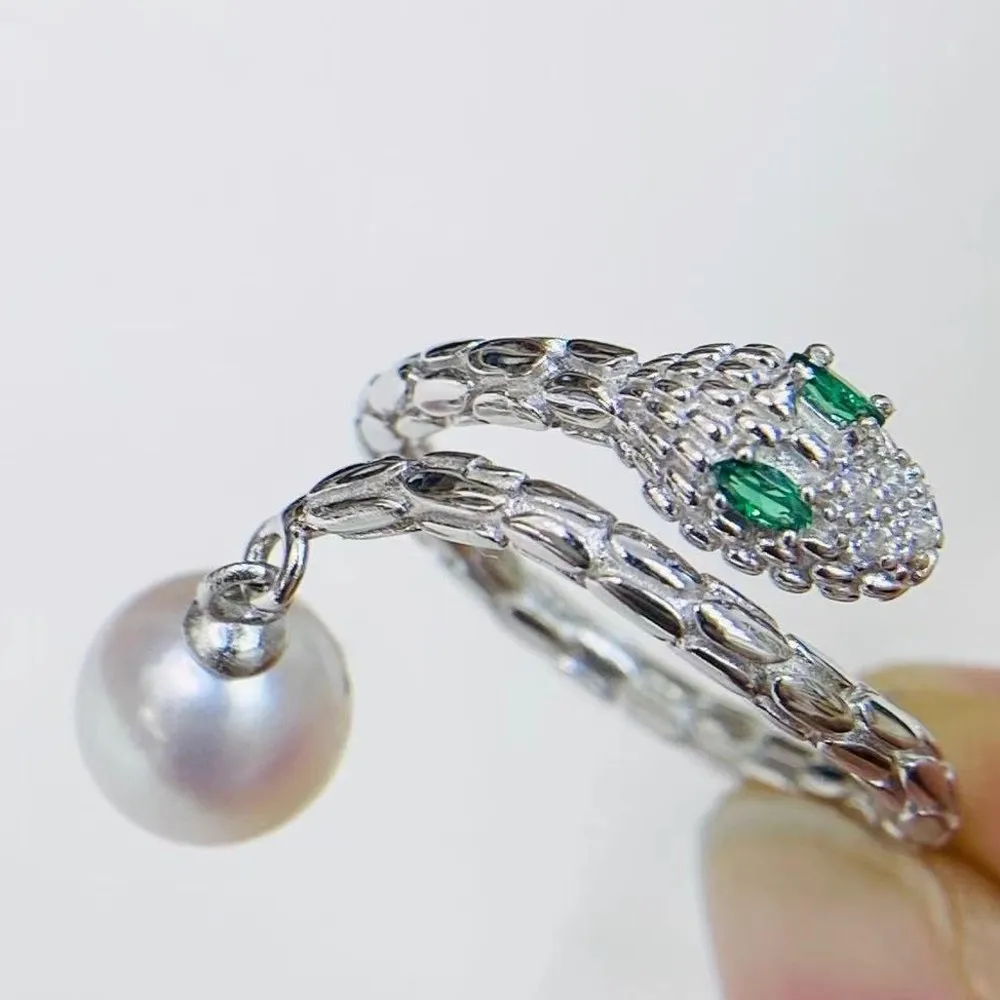 

S925 Silver Sterling Ring Inlaid Zirconia Half Hole Pearl Ring Base Resizable Design DIY Handmade Fine Jewelry Ring Accessories