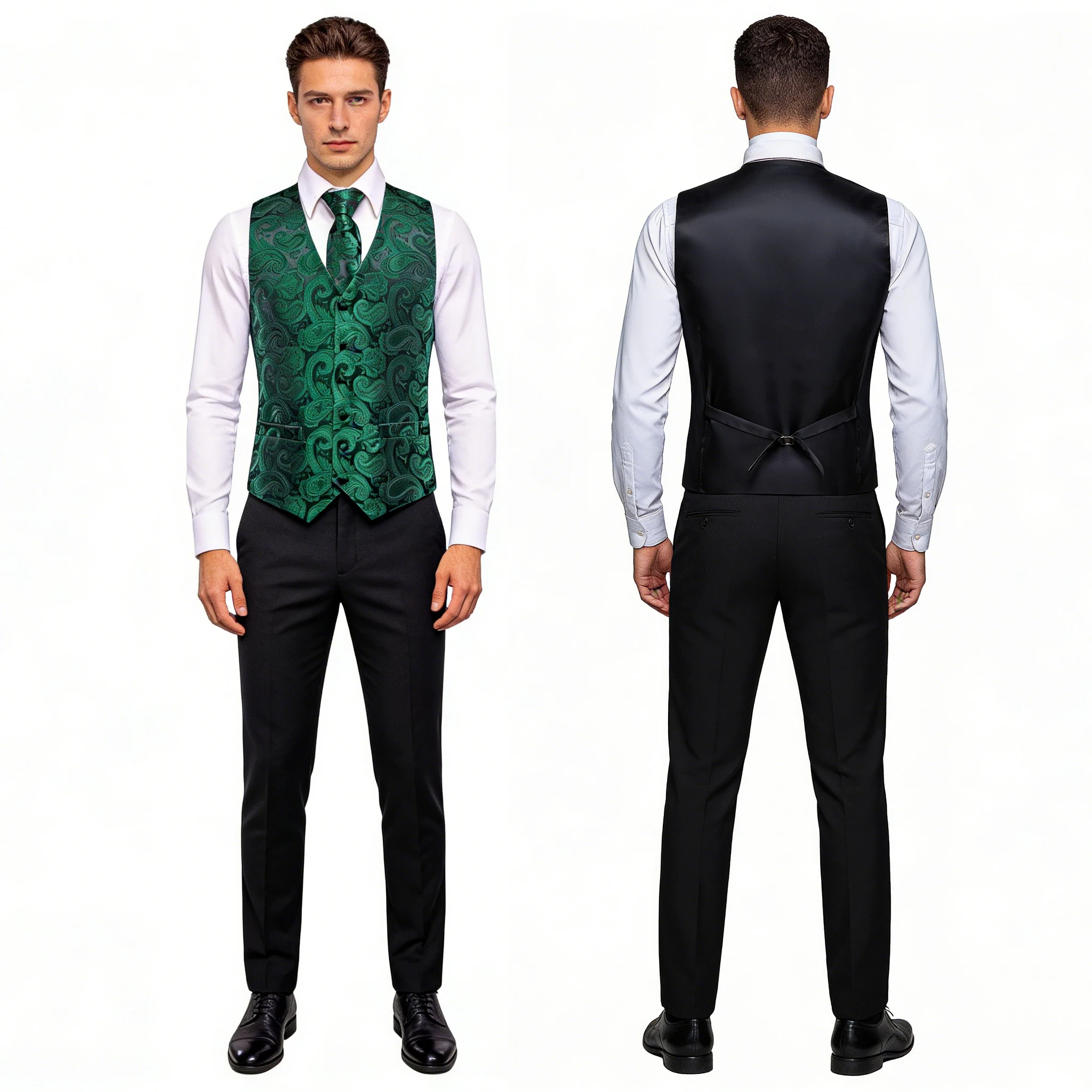 

Mens Suit Vests Jacquard Woven Paisley Waistcoat Tie Hankerchief Cufflinks Set Green Teal Mint for Men Weddding Business Party