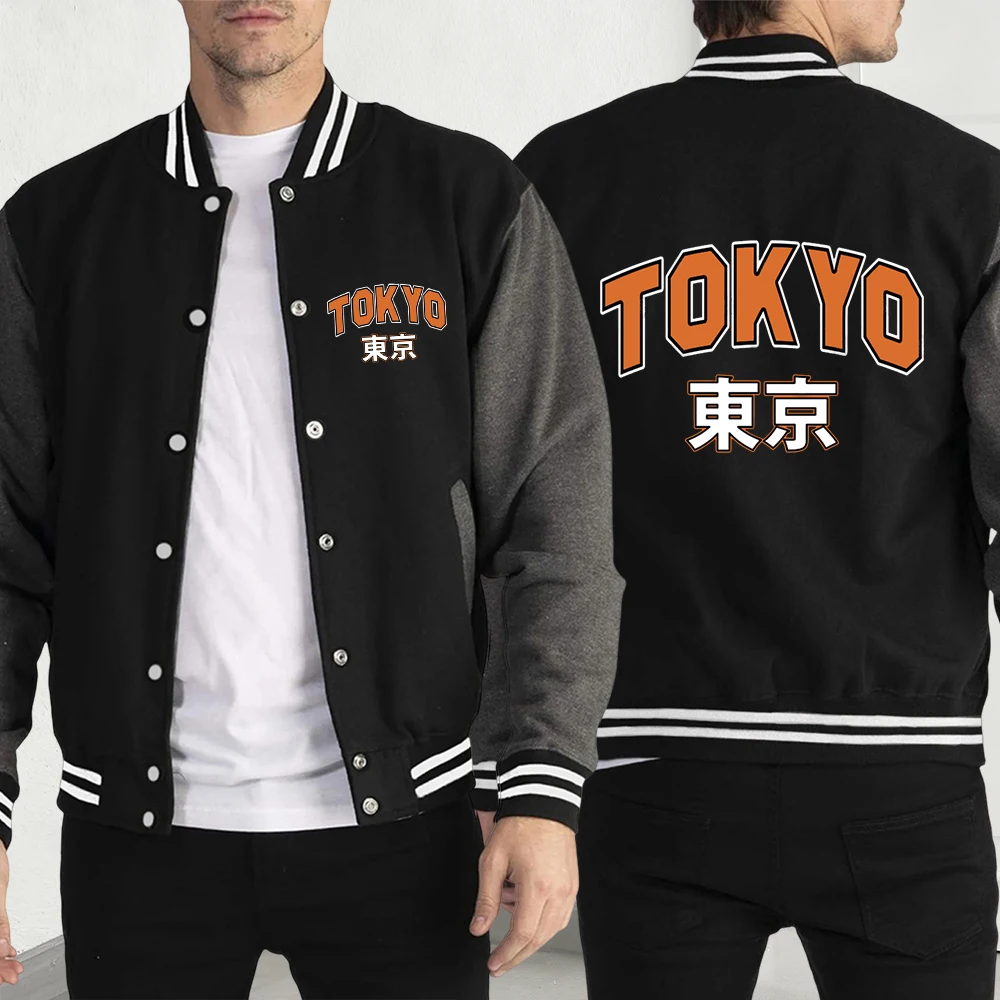 

Tokyo Is The Capital Of Japan Men Streetwear Hip Hop Button Jacket Casual Loose Baseball Jersey Autumn Unisex Vintage Clothing