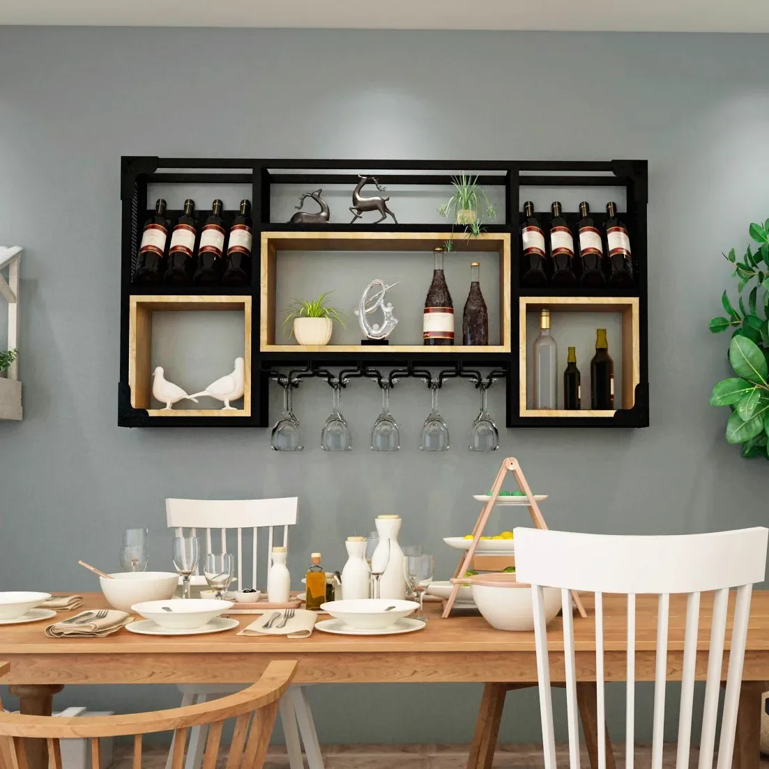 

Wall Mounted Shelf Display Cabinet Nordic Restaurant Liquor Wine Alcohol Cabinets Space Saver Accent Angolo Bar Bar Furniture