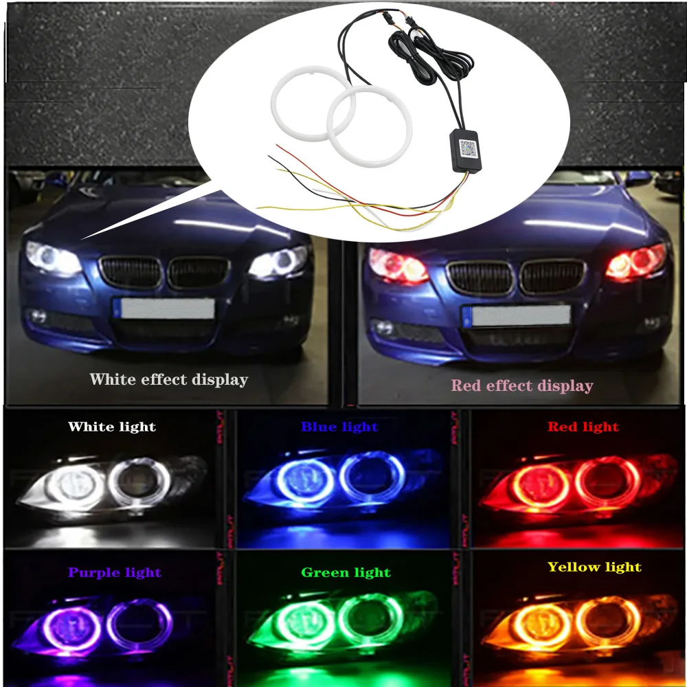 2pcs RGB Angel Eye LED,Daytime Running Headlight Light with APP Control Multiple Light colors Synchronized to Music.60MM-100MM.