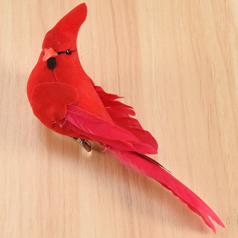 12Pcs Clip-On Artificial Red Cardinals Christmas Ornaments Feathered Bird Xmas