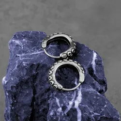 Gothic Stainless Steel Imitation Octopus Whiskers Hoop Earrings Men Women Fashion Creative Design Hip Hop Earrings Jewelry