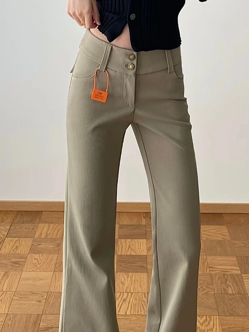

American Style Hot Girl Khaki Wide Leg Suit Pants Women Summer New Slimming Hip Lifting Casual Trousers High Waist Button Clo...