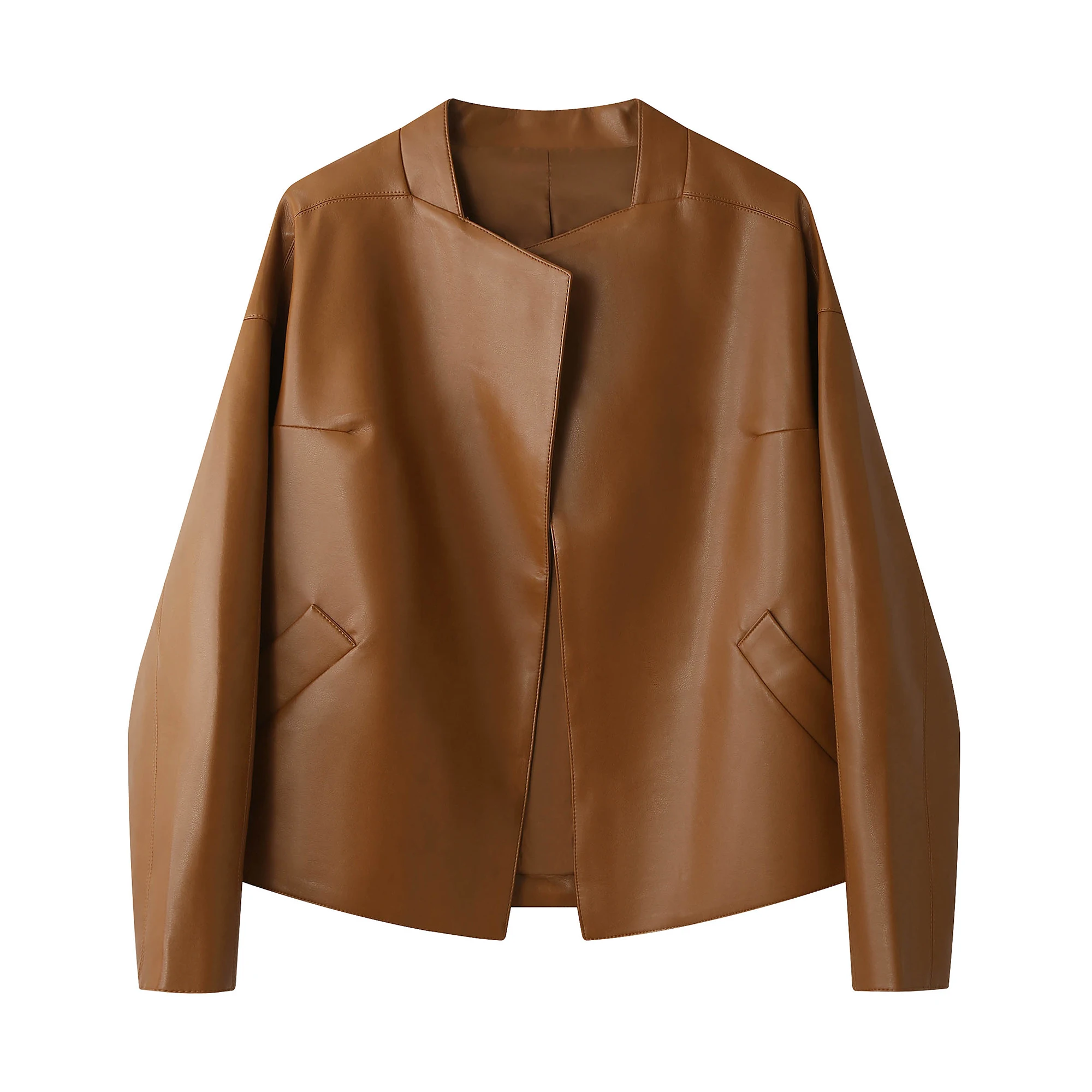 Damen Ort PU-Leder Jaet Taille-Cinching 2025, Frühling und Herbst, neuer SLE-High-End-Biker-Mantel mit lockerem Gürtel, schlankmachend, trendig