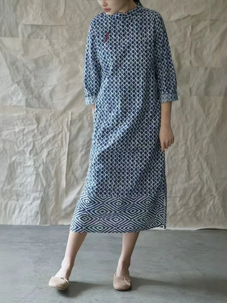 Artistique n coton lin Dr Zen ethnique Sle thé Costume taille ample longue Sve jupe trapèze pour tenue décontracté