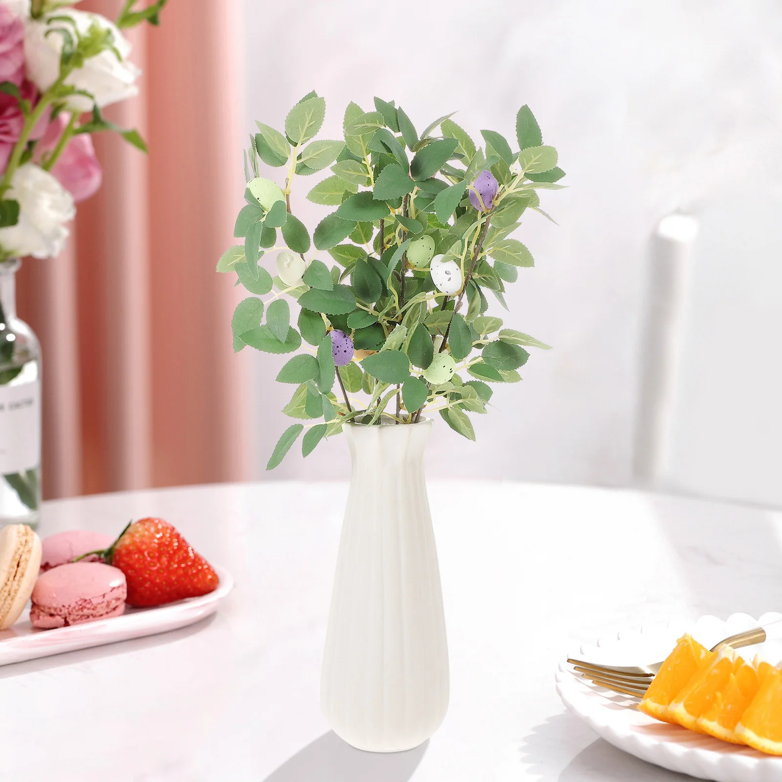 

5Pcs Artificial Easter Egg Branch Colorful Fake Egg Stems for Easter Wreath Garland DIY Floral Arrangement Decoration