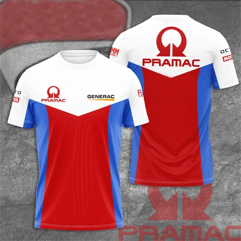 2024 Men's T-shirt Motorcycle PRAMAC Racing Breathable O Collar Custom Short Sleeve Sports Clothing 3D Printed Oversized Top