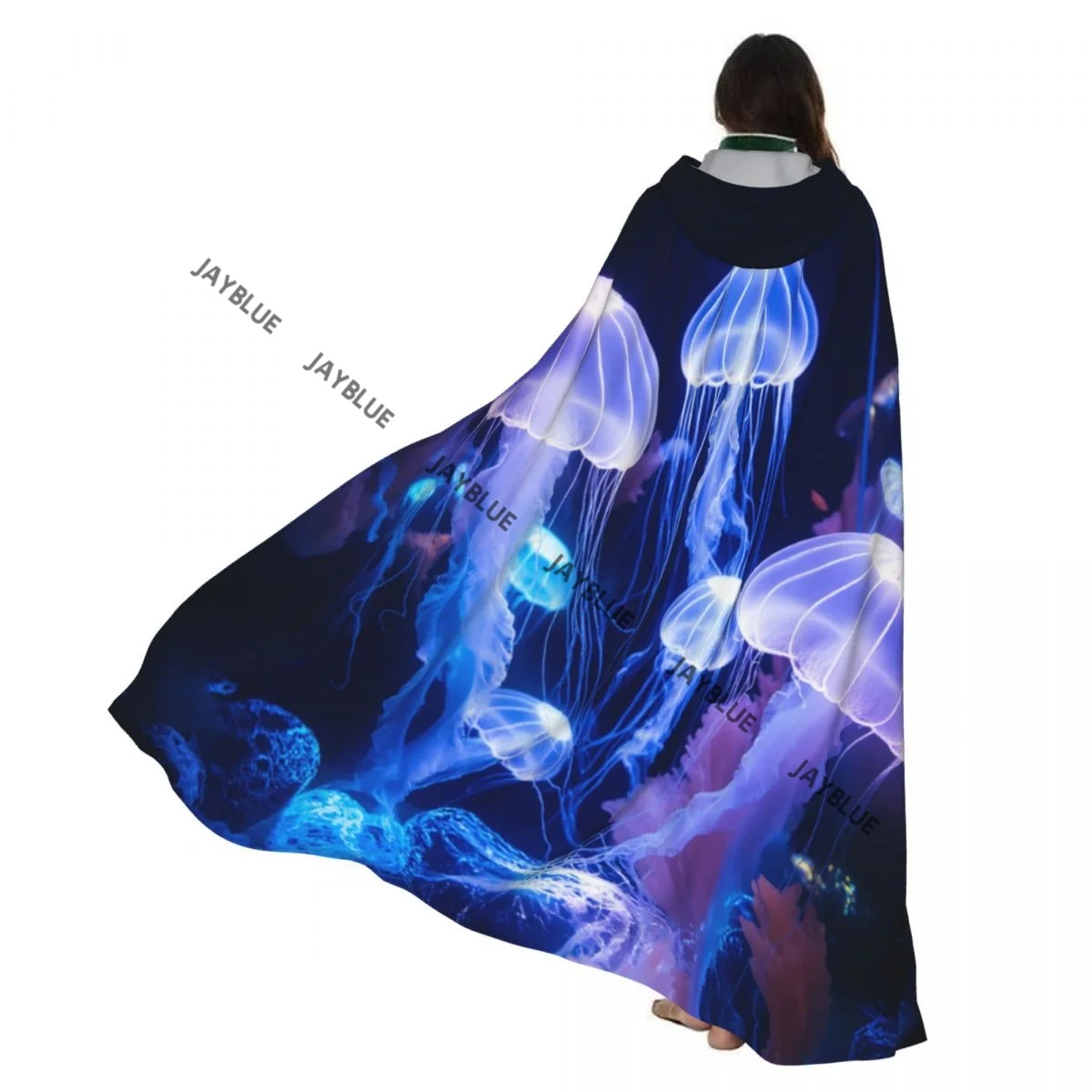 

Long Cape Cloak Jellyfish Underwater Marine Creatures In Deep Sea Hooded Cloak Coat Autumn Hoodies