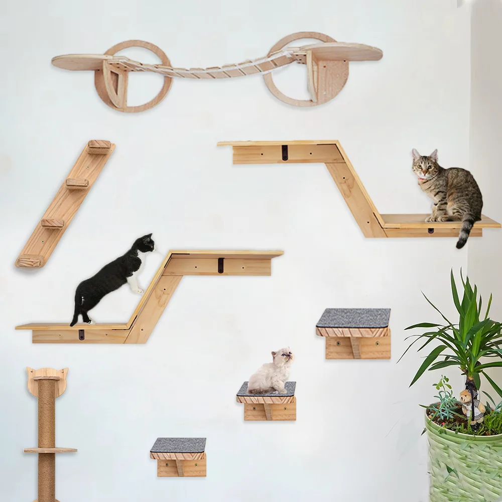 

Cat Climbing Shelves Wall-Mounted Cat Tree Tower Sisal Stairs Scratching Post Indoor Cats Gym Catwalk In Sky Accessories Toy