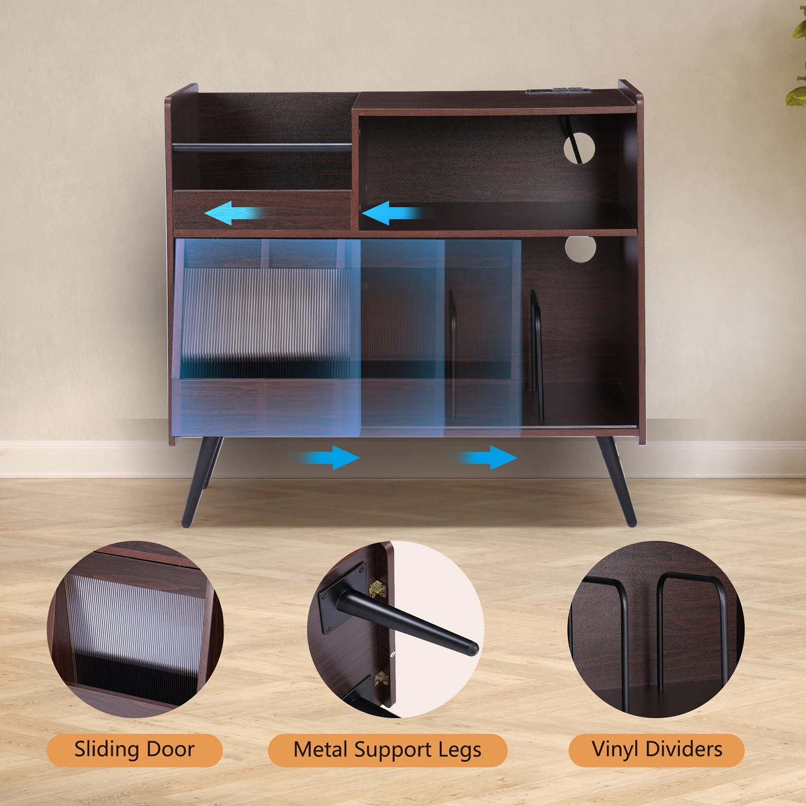 خزانة تخزين خشبية متعددة الاستخدامات مع خزانة تخزين سجل المقبس مع ضوء للمعيشة وتناول الطعام والأثاث الحديث #5