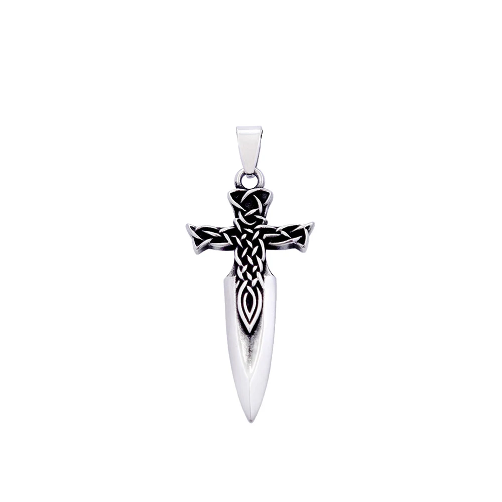 Keltischer Verflochtener Knoten Schwert-Kreuz Edelstahl-Anhänger Halskette Retro Nordischer Irischer Schmuck für Männer Tägliches Surf-Urlaubsgeschenk – Detail 1