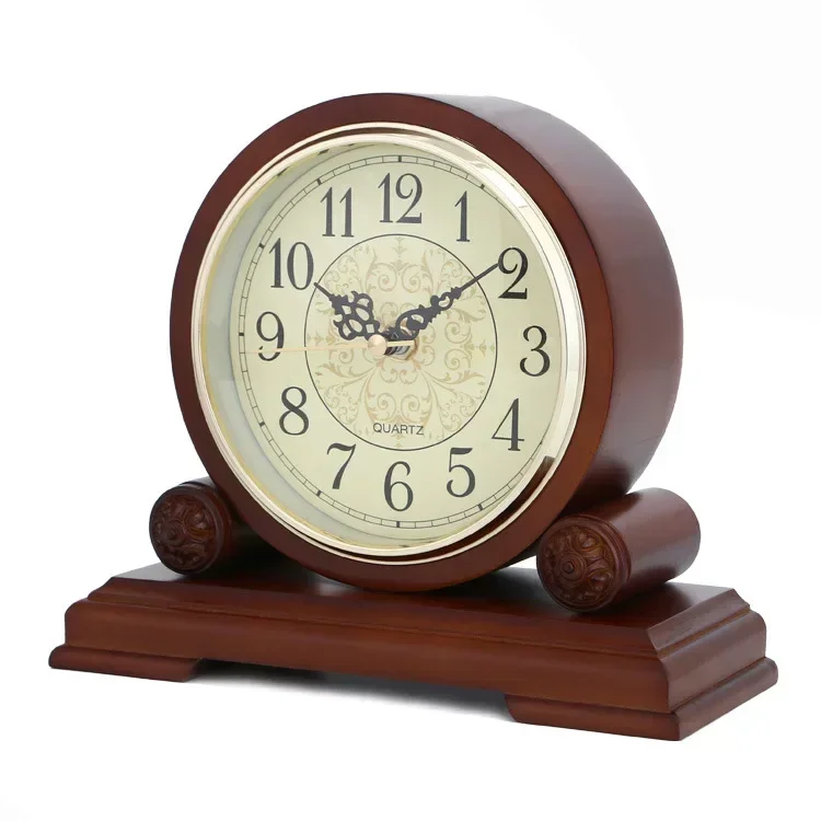 Solid Wood Clock European Style Living Room Desk Clock Retro Bedside Bedroom Mute Wooden Clock T1018
