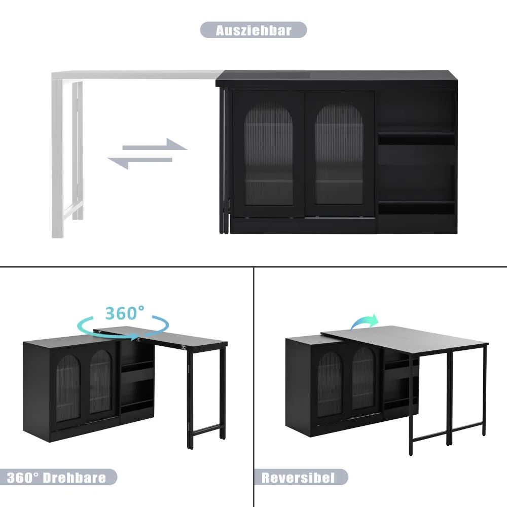 Moderner Bartisch, ausziehbar 360° ° Drehbarer Bartisch mit Stauraum, umkehrbarer Tisch, Sideboard-Bar mit Glastür – Detail 35