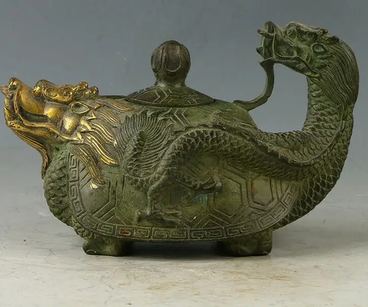 Collection Crush Chinese old Bronze Hand Carved Dragon Teapot Kangxi Mark