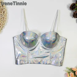 IRENE TINNIE Club Party Crop Top Lingerie Plus Size Streetwear PU Leather Bra Push Up Bralet Women Tube Top Corset Bustier Bra