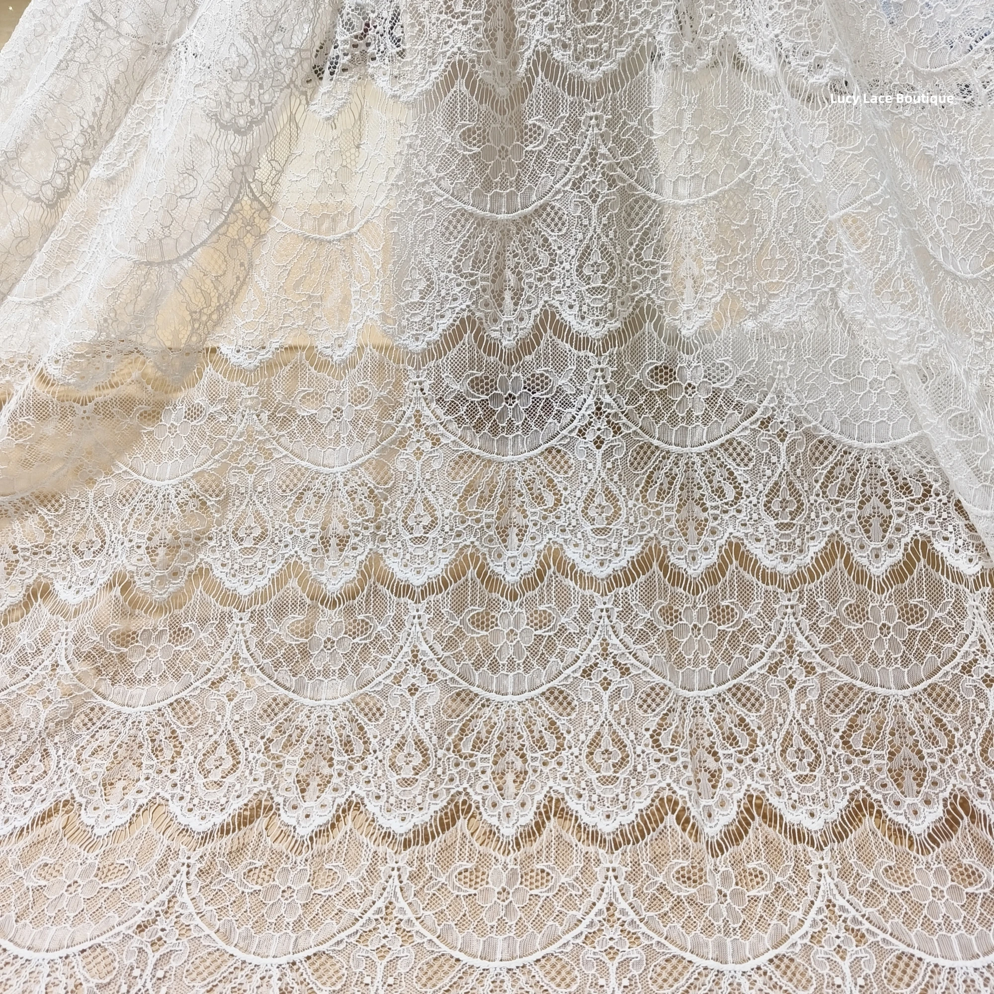 Scallop Eyelashs Lace Panel 1.5M Wide Off White Ivory Wedding Lace 3 Meters Long Max High Quality Delicate Unique Lace