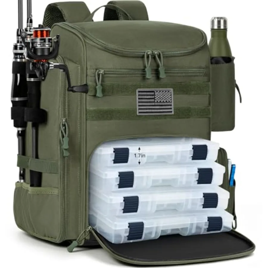 

40L Fishing Backpack Water Resistant Fishing Tackle Bag with 2 Rod Holders Tackle Storage Bag for Anglers Bag Only