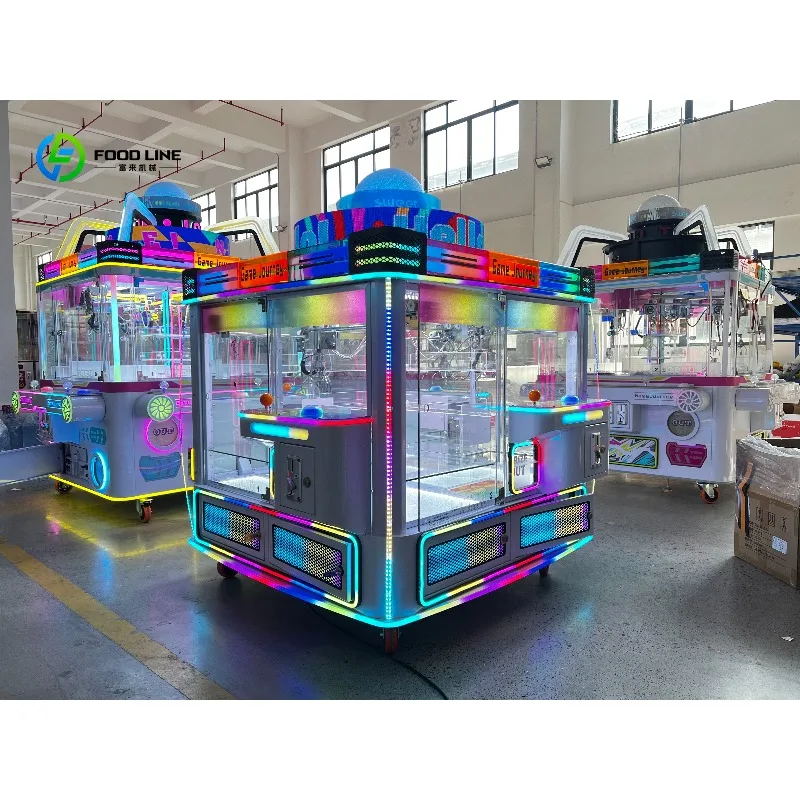 Máquina recreativa personalizada de caja ciega grande con grúa, operada con monedas, para celebraciones en línea, con muñecas, aperitivos, regalos y artículos de juego, de metal, en inglés.