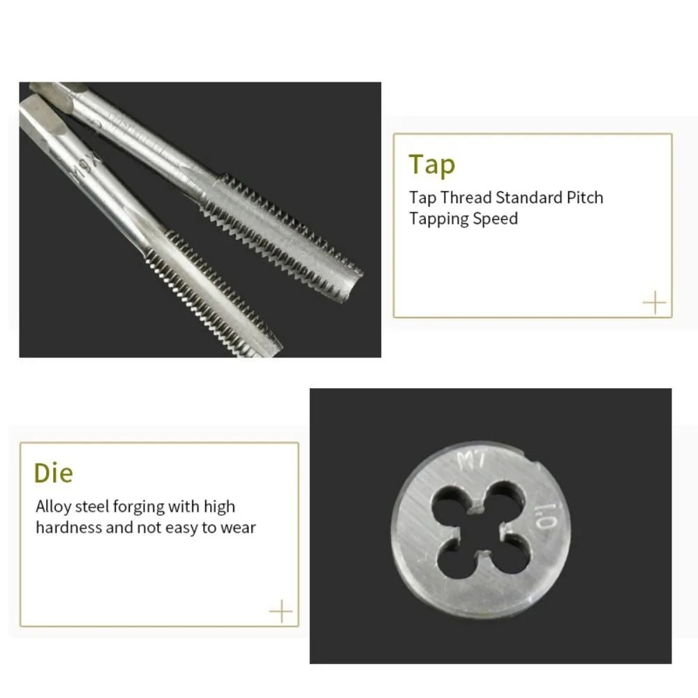

8/12/20Pcs Multi-specification Metric Hand Tap and Die Set​​ Tool Kit​​ Plumbing & Pipe Fitting​​ Tap Wrench Metric System
