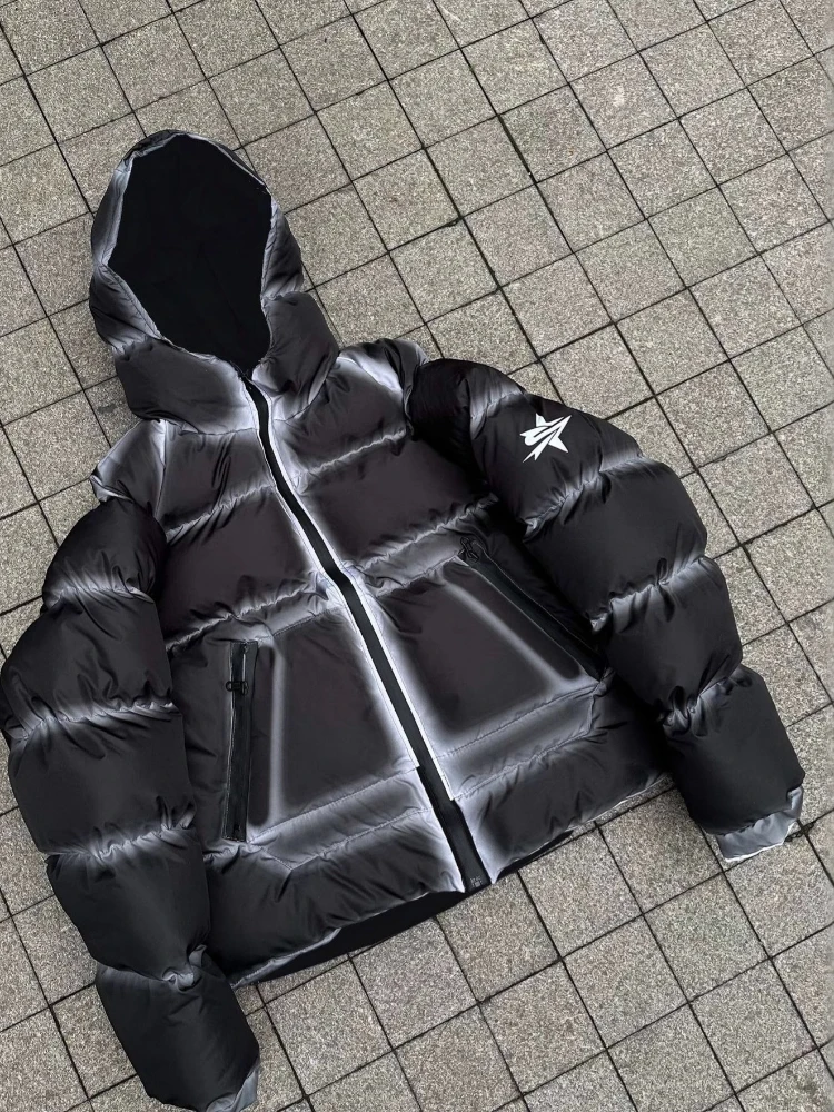 

Зима 2025 Harajuku High Street Ретро Супер Большая Толстовка На Молнии Теплая Куртка Мужская Повседневная Мода Y2K Хип-Хоп Однотонный Свободный