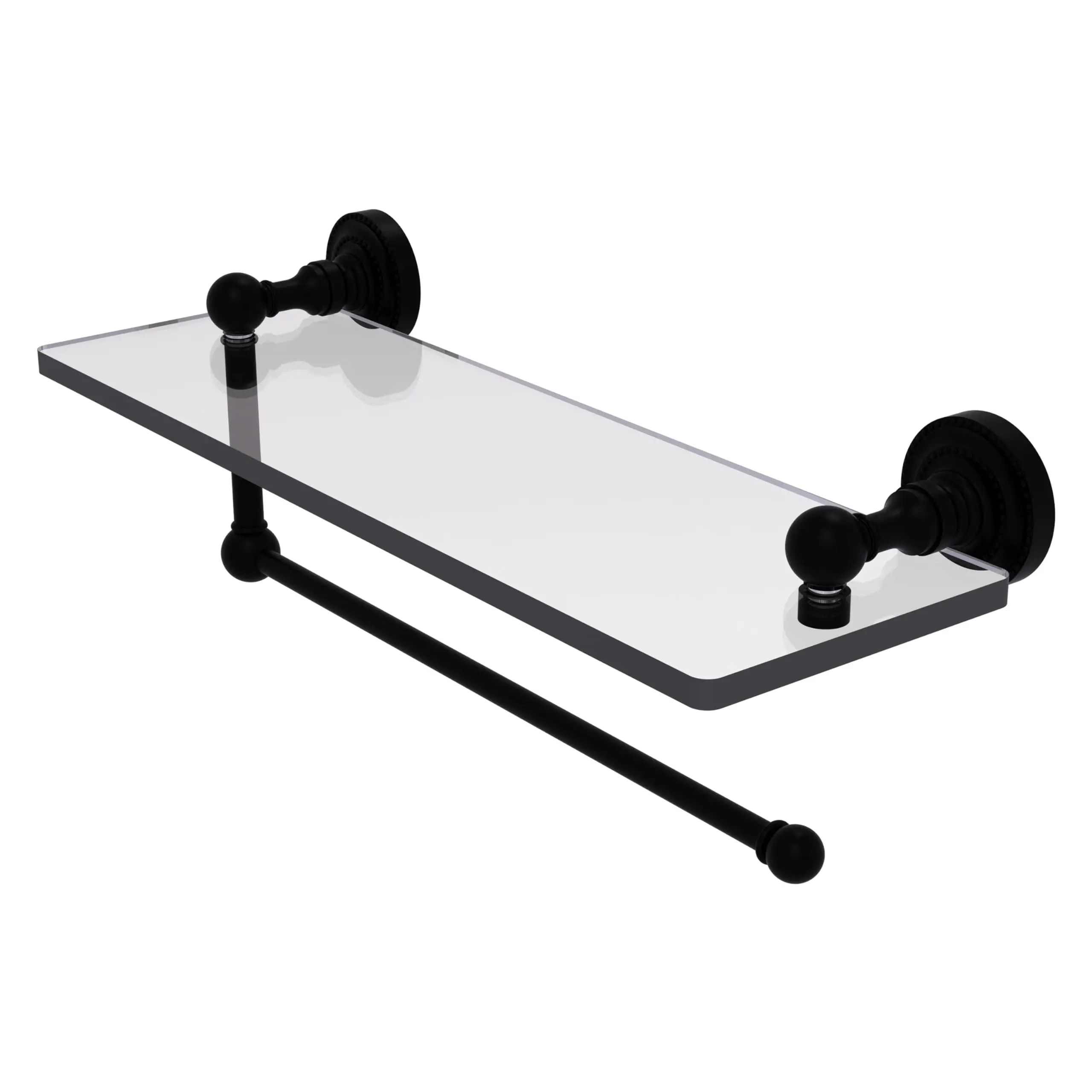 

Matte Black Tempered Glass Shelf With Integrated Paper Towel Holder 16 Inch
